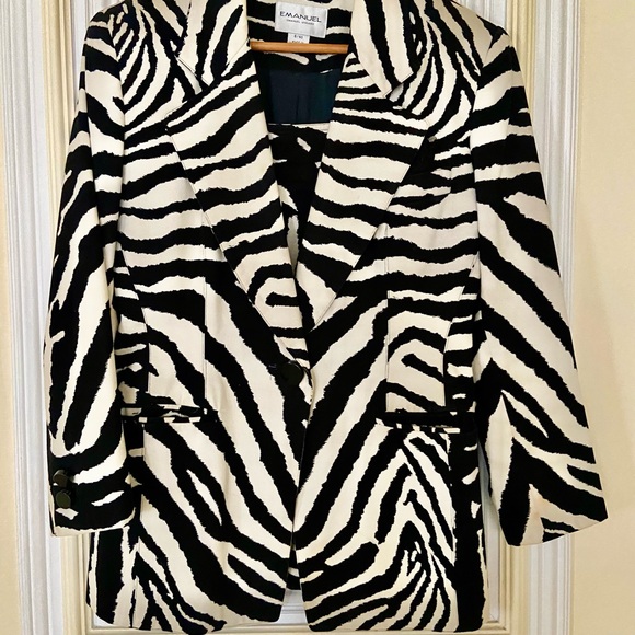 Emanuel Ungaro Cotton 2 Pc Set Zebra Print Blazer Lining Rayon & Skirt Sz 6/40 - Picture 16 of 16